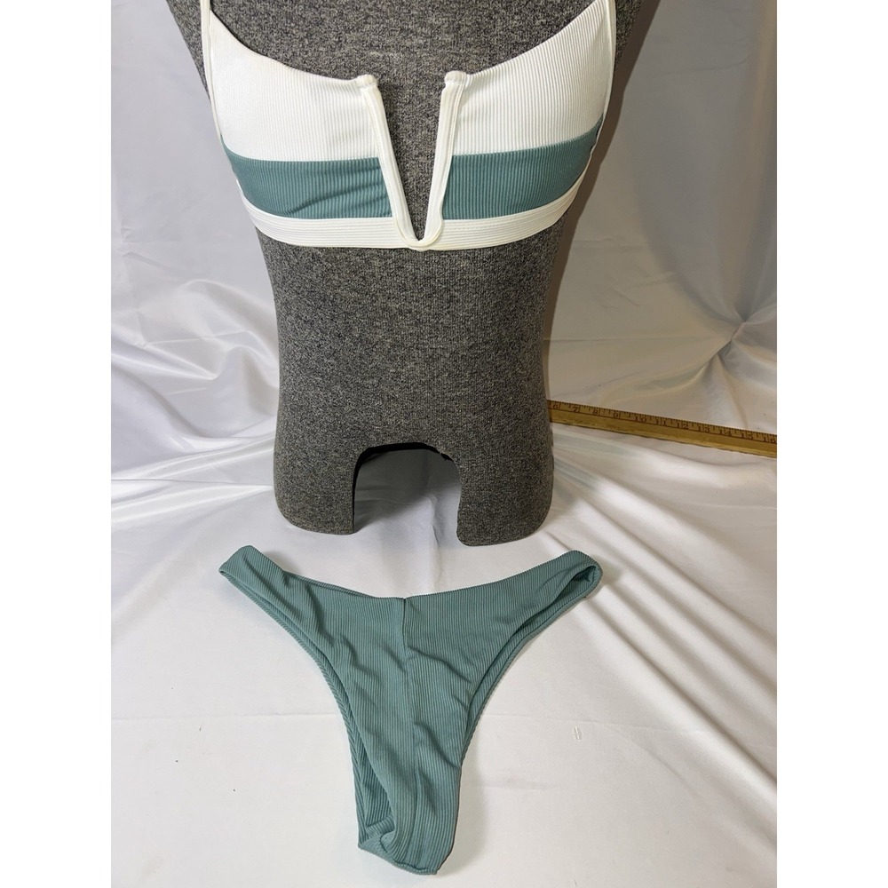 Women Medium 2 pc Mint Green Cream Corduroy Beach Swimwear Bathing Suit